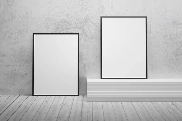 Duas Molduras Verticais Formato Quarto Abstrato Interior Com Escadas Piso — Fotografia de Stock