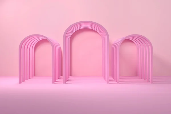 Candy Ροζ Ρομαντική Αρχιτεκτονική Σύνθεση Τρεις Καμάρες Εικονογράφηση — Φωτογραφία Αρχείου