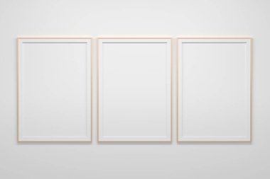 Beyaz arkaplanda üç büyük boş A4 çerçeve ile model şablonu. 3d illüstrasyon