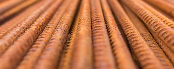 Wide Banner Building Construction Materials Many Rusted Metallic Long Building — Stock Photo, Image