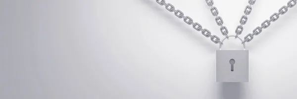 Banner Ancho Con Cerradura Cadenas Metálicas Con Espacio Blanco Copia —  Fotos de Stock