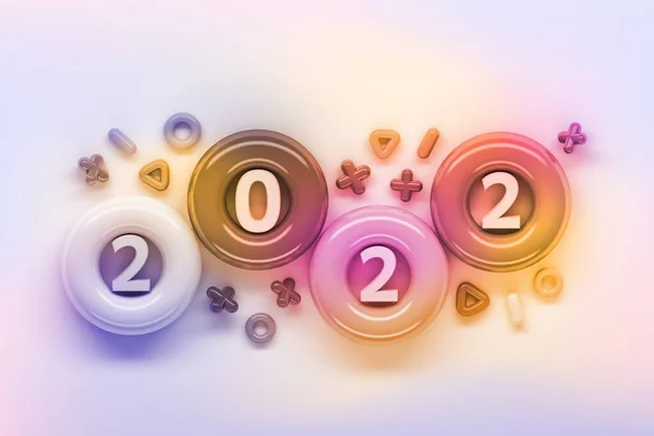 Cheerful New Year Greeting Card Year 2022 Number Donut Geometric — Stock Photo, Image