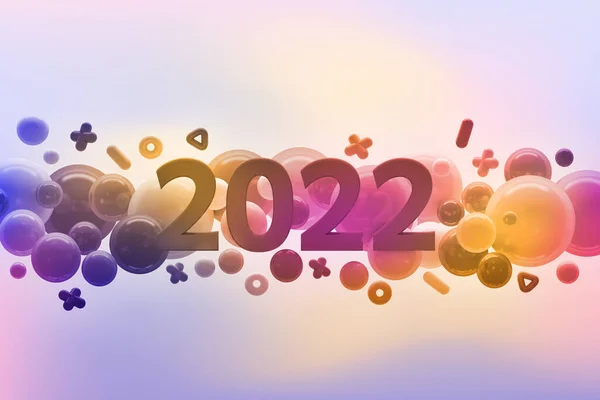 New Year Greeting Card Year 2022 Number Shiny Glossy Balls — Stock Photo, Image