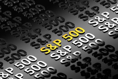 Finans terimi S & P 500. Parlak gümüş altın tekrar eden kelimelerle yazılmış. 3d illüstrasyon.
