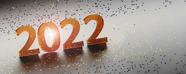 Happy New Year 2022 Greeting Card Glass Numbers Golden Glitter — Stock Photo, Image