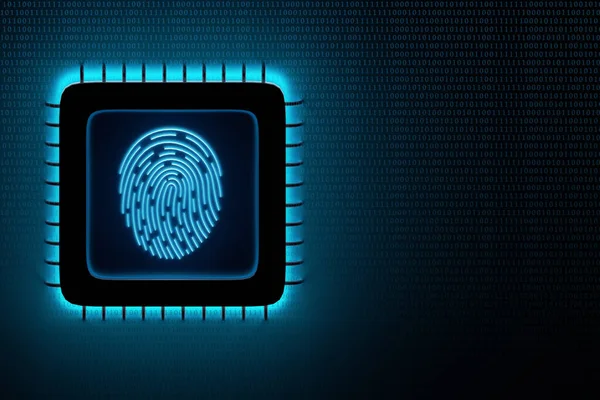 Segurança Cibernética Verificação Identidade Consept Grande Impressão Digital Azul Brilhante — Fotografia de Stock
