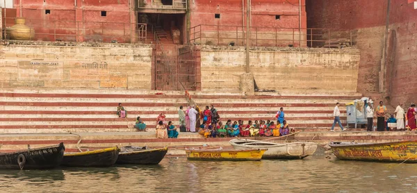 Panorama Historique Shankaracharya Ghat Sur Rivière Ganges Varanasi Inde — Photo