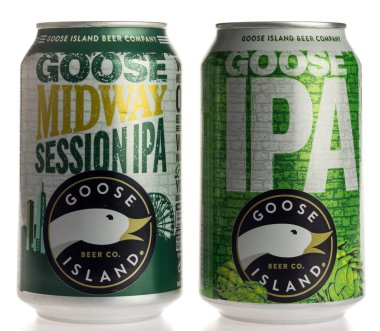 Cans of Goose Island IPA beers isolated on a white background clipart