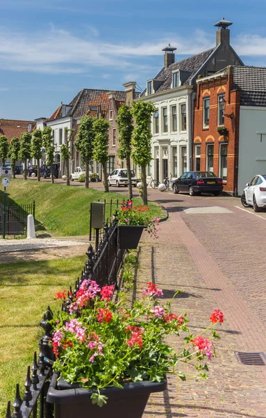 Bloemen Aan Een Hek Een Historische Straat Haastrecht Nederland — Stockfoto