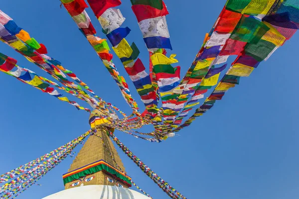 Bandiere Preghiera Colorate Sul Boudhanath Stupa Kathmandu Nepal — Foto Stock