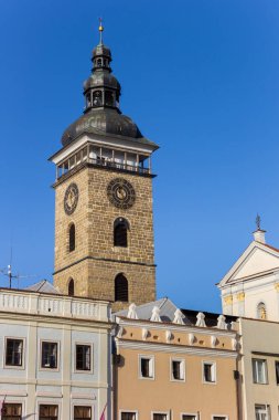 Historic black tower at the central market square of Ceske Budejovice, Czech Republic clipart