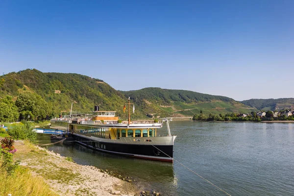 Stará Výletní Loď Břehu Řeky Rýn Boppardu Německo — Stock fotografie