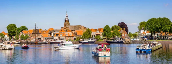 Panorama Village Historique Blokzijl Été Avec Des Bateaux Naviguant Pour — Photo