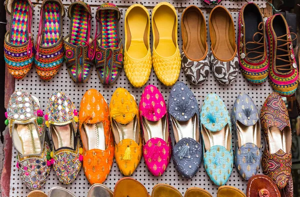 Traditional Colorful Indian Shoes Market Jaipur India — Stock Photo, Image