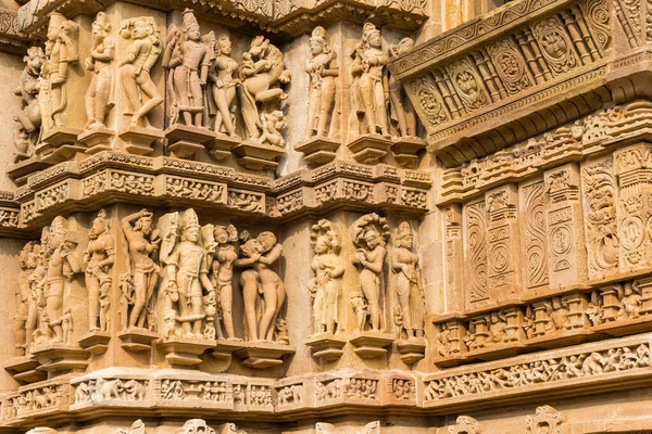 Szczegółowa Rzeźba Świątyń Erotycznych Khajuraho Indie — Zdjęcie stockowe