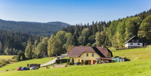 Panorama Une Maison Dans Paysage Parc National Des Montagnes Sumava — Photo