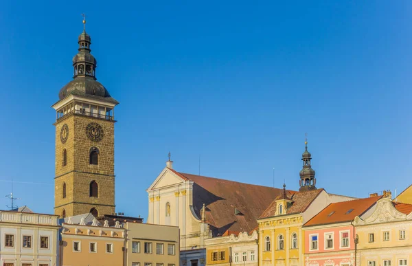 Luz Nocturna Sobre Coloridos Edificios Ceske Budejovice República Checa — Foto de Stock