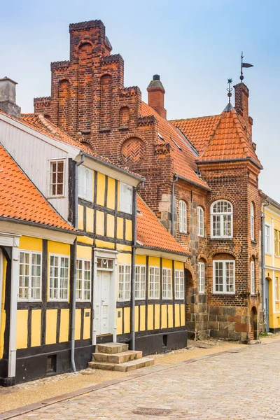 丹麦维堡市中心历史性的半木制房屋 — 图库照片