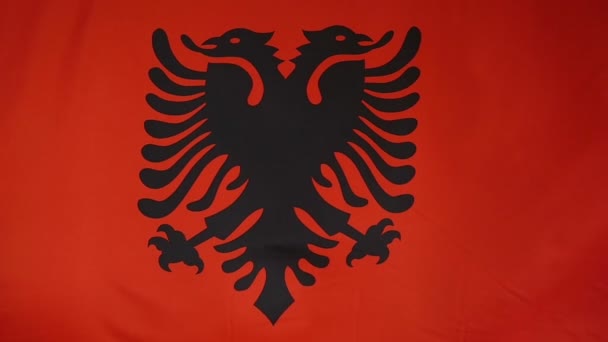 Tikje echte textiel vlag van Albanië — Stockvideo