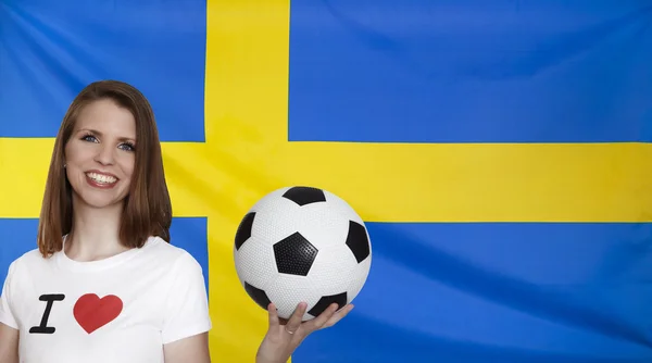 Schwedische Flagge aus echtem Stoff nahtlos aus nächster Nähe — Stockfoto