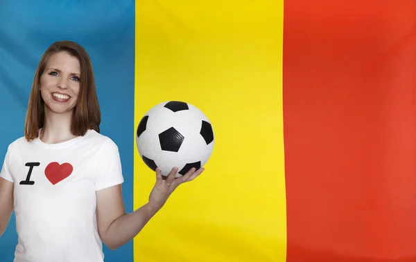 Roménia Bandeira tecido real sem costura de perto — Fotografia de Stock