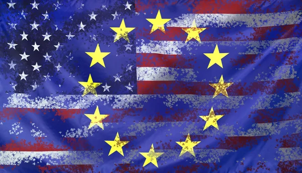 Koncepce Usa a Eu vlajky složení — Stock fotografie
