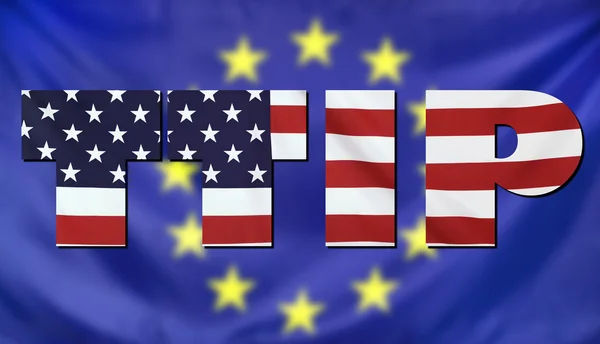 Skład flagi TTIP koncepcja Usa i UE — Zdjęcie stockowe