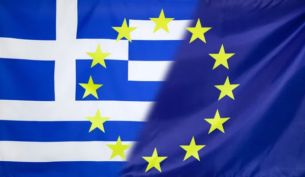 Avrupa Yunanistan bayrağı ile birleştirilmiş bayrağı — Stok fotoğraf