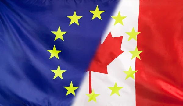 Le drapeau européen fusionne avec le drapeau du Canada — Photo