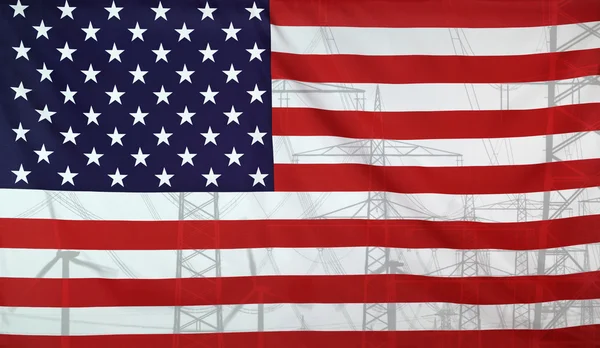 能源概念美国国旗与电力杆 — 图库照片