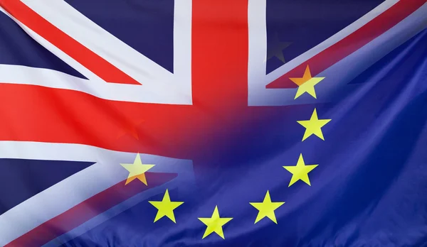 Flaga europejska, połączone z Flaga Wielkiej Brytanii — Zdjęcie stockowe