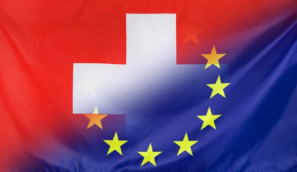 Flaga europejska połączyła się z flaga Szwajcarii — Zdjęcie stockowe