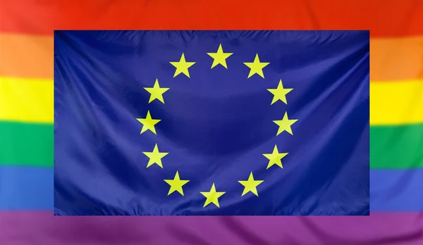 Vlajka Evropa a duhové vlajky — Stock fotografie