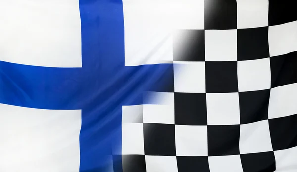 우승자 개념 핀란드와 체크 무늬 목표 플래그 — 스톡 사진