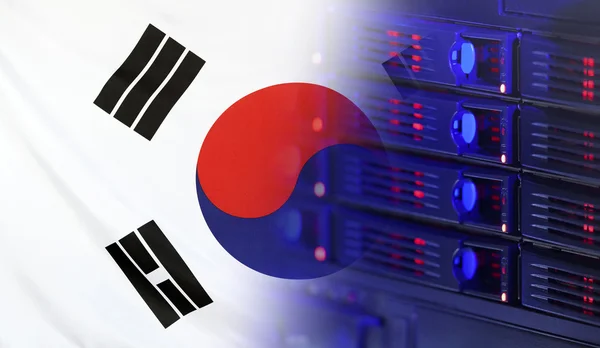 Conceito de Tecnologia com Bandeira da Coreia do Sul — Fotografia de Stock