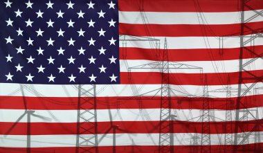 Energy Concept USA Flag with power pole clipart