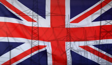 Elektrik direğinden ile enerji kavram Büyük Britanya bayrağı