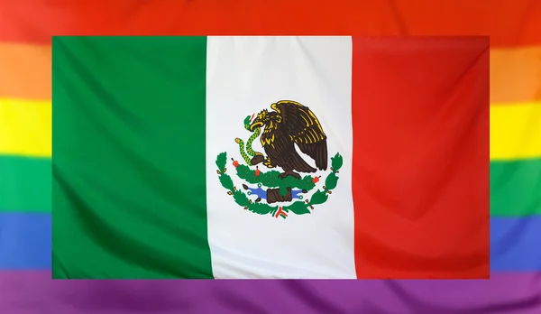 Vlag van Mexico en regenboog vlag — Stockfoto
