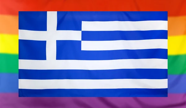 Bandera de Grecia y bandera del arco iris — Foto de Stock