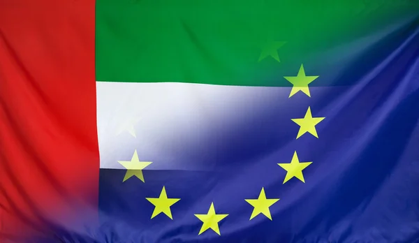 Europäische Flagge verschmolzen mit Flagge von uae — Stockfoto