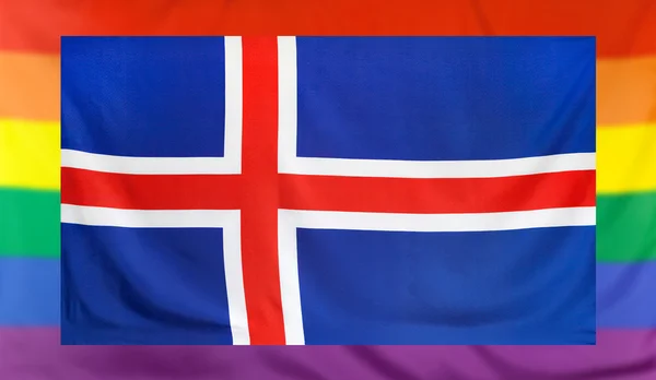 Vlag van IJsland en regenboog vlag — Stockfoto