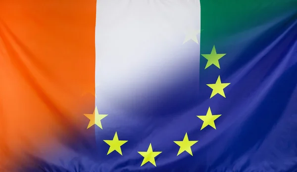 Drapeau européen fusionné avec Drapeau de Côte d'Ivoire — Photo