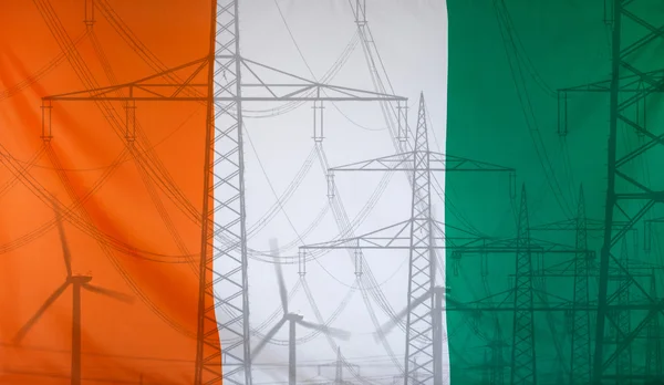 Elektrik direğinden ile enerji kavram Fildişi Sahili bayrağı — Stok fotoğraf