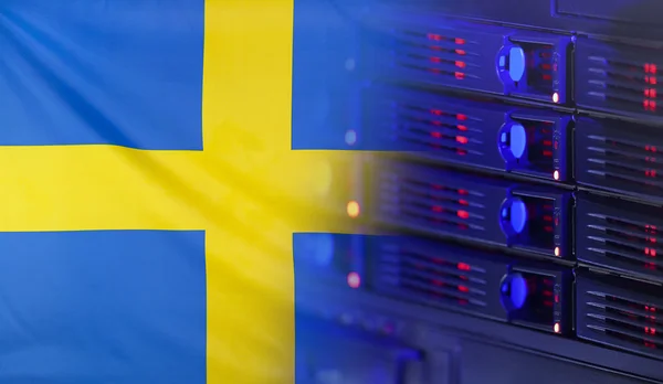Koncepcja technologiczna z flaga Szwecji — Zdjęcie stockowe