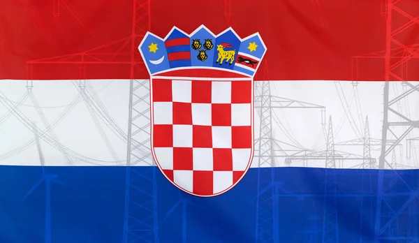 Energiekonzept Kroatien Flagge mit Strommast — Stockfoto