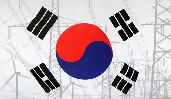 Conceito de energia Coreia do Sul Bandeira com pólo de potência — Fotografia de Stock