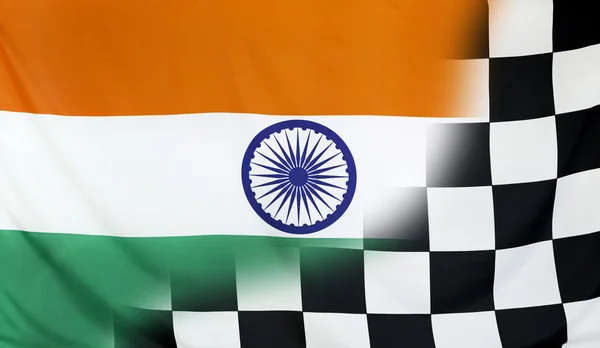Winner Concept India and checkered goal flag — ストック写真