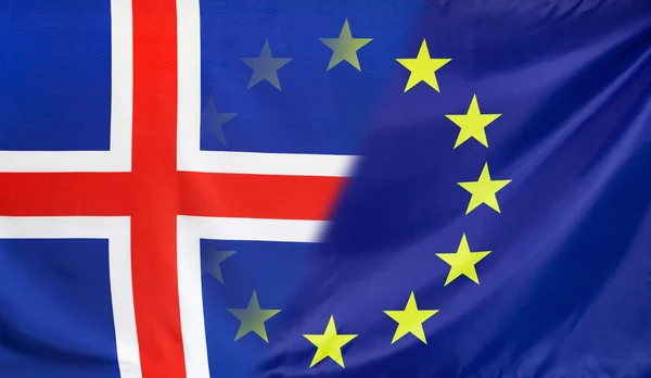 Flaga Europy połączona z flagą Islandii — Zdjęcie stockowe