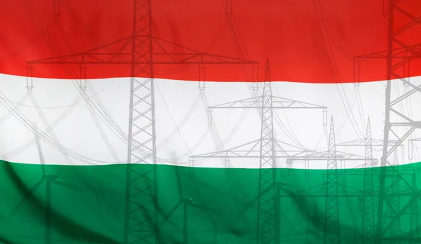 Energie Concept Hongarije vlag met macht pole — Stockfoto