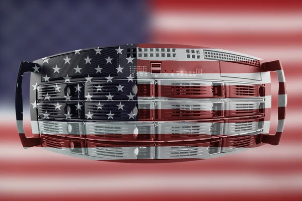 服务器与美国国旗的国家概念 — 图库照片